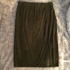 Green Faux Suede Pencil Skirt